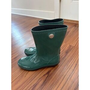 UGG Shaye Rain Boots Green Glossy Waterproof Rubber Tall Boots Womens